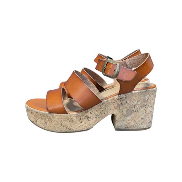 Seychelles Wendy Strappy Cork Platform Sandals Leather Brown Womens 8 Anthro - Picture 4 of 8